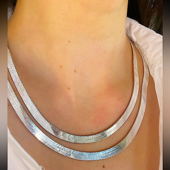 STERLING SILVER HERRINGBONE NECKLACE  10 mm WIDTH - Picture 4 of 5